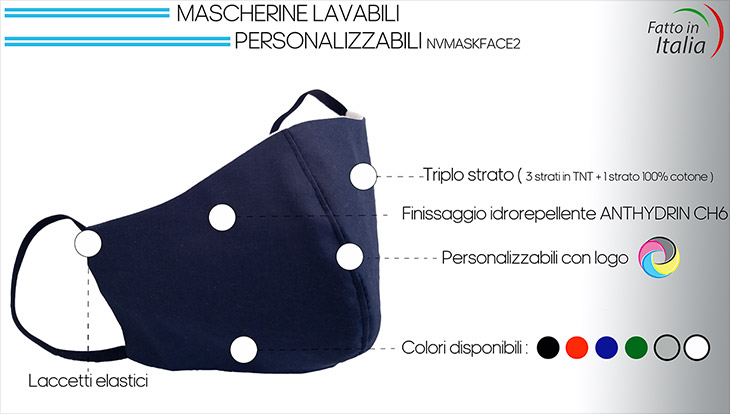 mascherine becco d'anatra lavabili e personalizzabili con logo o scritte