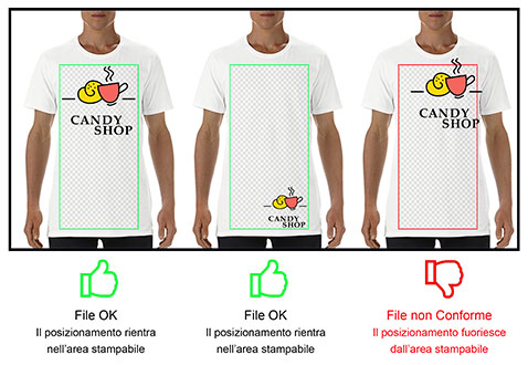 esempi posizionamento grafica per t-shirt personalizzata
